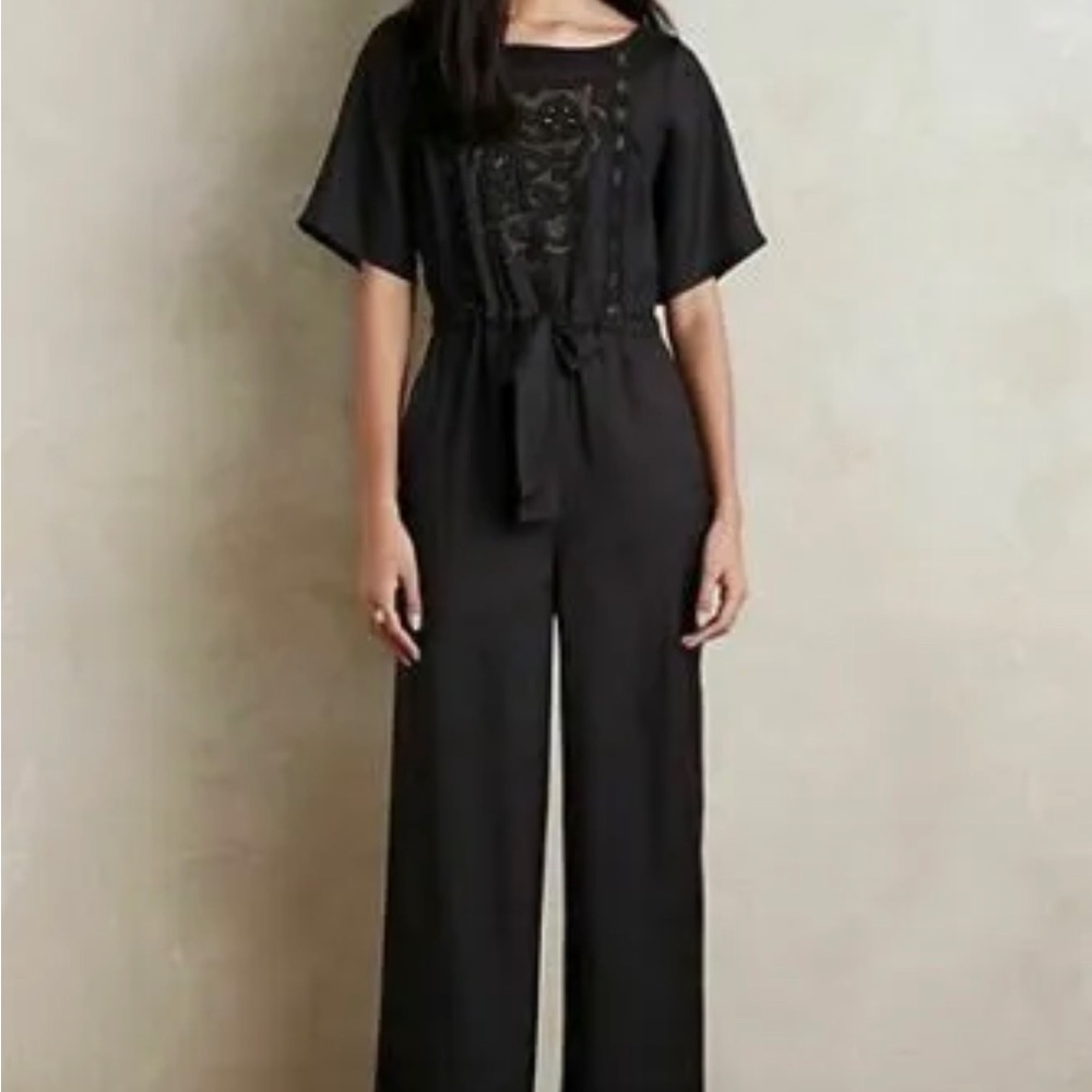 Anthropologie Corey Lynn Calter Loire Jumpsuit Dress Black Wide Leg XS 219525